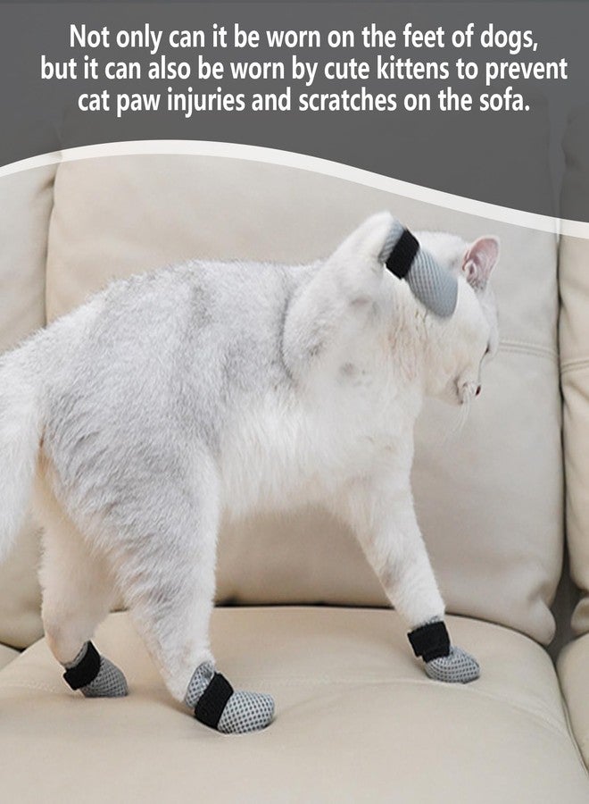 QIYUDA 4 Pcs Cat Mittens to Prevent Scratching for Pets with Paw Inner Diameter up to 1.35 Inches, Adjustable Breathable Mesh Kitten Shoes Socks Booties for Only Grey - Image 4